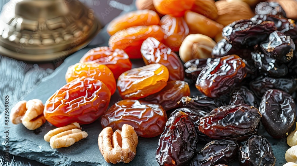 Combine dried fruits (dates, prunes, apricots, raisins) and nuts Combine dried fruits (dates, prunes, apricots, raisins) and nuts