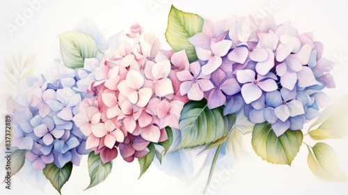 blue and violet hortensia flowers isolated on white background