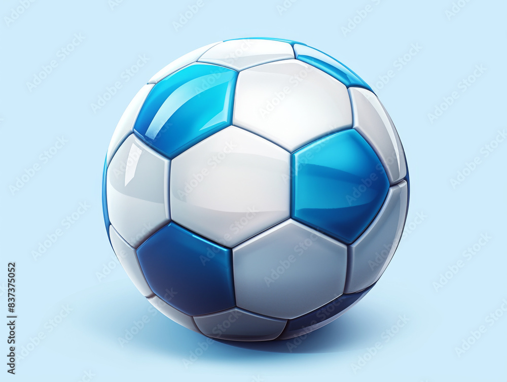 Modern blue and white soccer ball on light blue background Modern blue and white soccer ball on light blue background