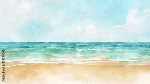 Sea beach background in watercolor style pastel color tone © Benyafez Studio