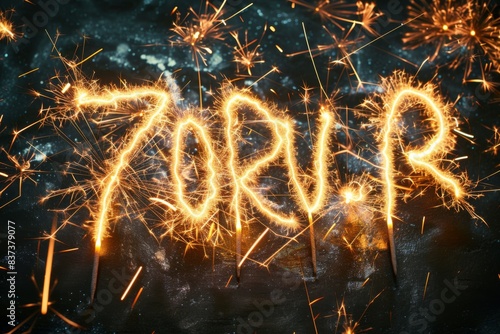 A firework displaying 2018 up close