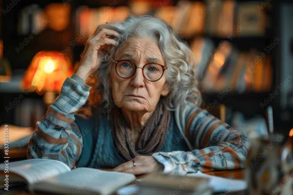 Elderly woman reading book by candlelight Elderly woman reading book by candlelight