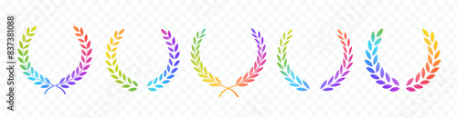 Vector laurels set. Multi colored laurels branches. Laurel wreath gradient silhouette. Trophy award, winner emblem