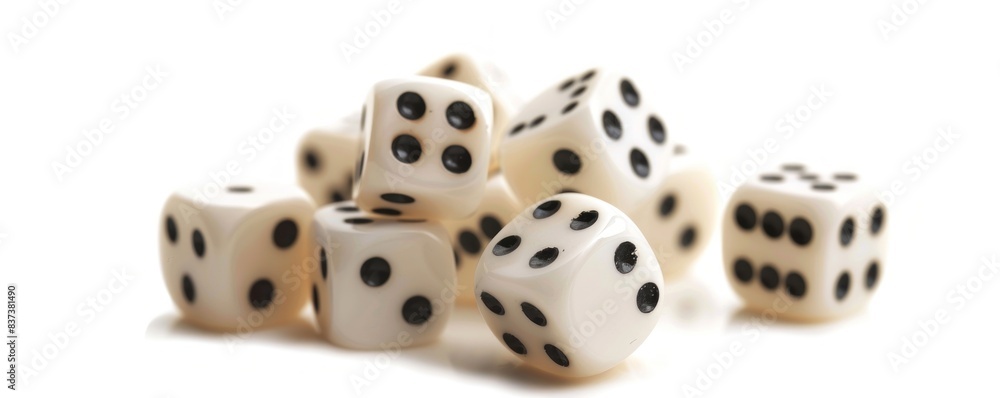 Game of chance gambling concept. Dice of luck with white background, featuring colorful dice in motion, symbolizing randomness and probability. Game of chance gambling concept. Dice of luck with white background, featuring colorful dice in motion, symbolizing randomness and probability.