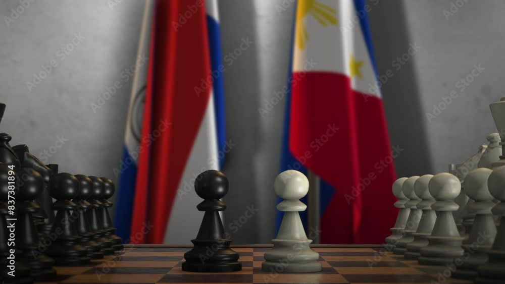 Philippines and Paraguay National Flags with Chess Board Animation. Politics of Government or Conflict of Countries Concept Philippines and Paraguay National Flags with Chess Board Animation. Politics of Government or Conflict of Countries Concept