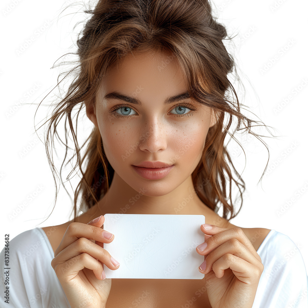A girl holding a handmade card, isolated from the background, cut out from its surroundings. Concept of creative crafts. Generative Ai. A girl holding a handmade card, isolated from the background, cut out from its surroundings. Concept of creative crafts. Generative Ai.