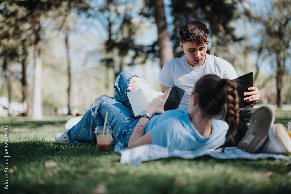 A group of students relaxes on the grass, reading books and studying in a peaceful outdoor setting. A group of students relaxes on the grass, reading books and studying in a peaceful outdoor setting.