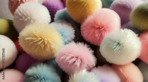 close up of soft fluffy colorful pom poms photo