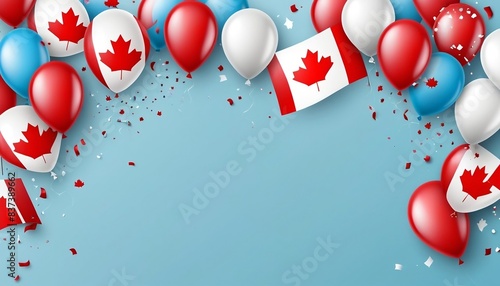 1st of July. Canada independence day celebration background with balloons, flag and confetti. Festive border flat lay. Vector illustration digital illustration created with generative ai.