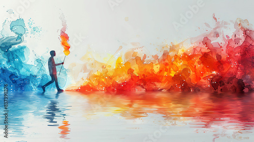 Olympic Torch, Watercolor Abstract Art. Generated by AI.