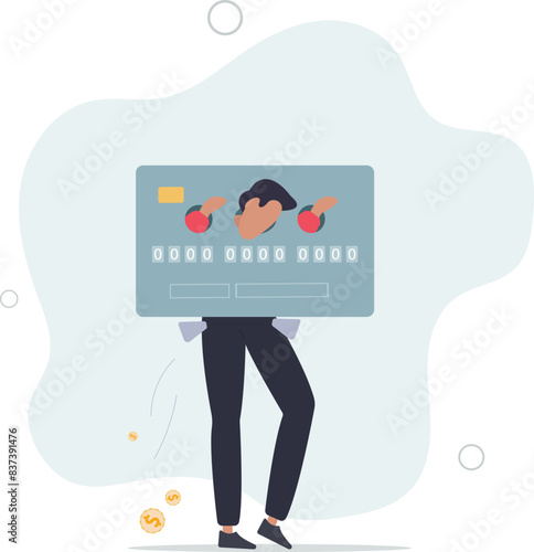 Credit card debt, overspending problem, financial failure or too much cost and expense.flat vector illustration.