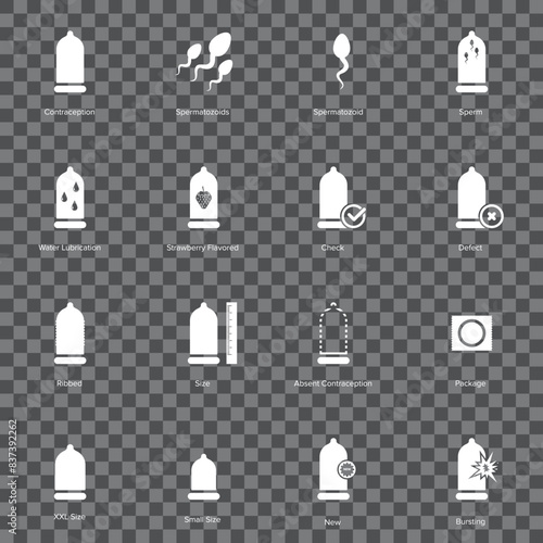 Condom icon set. Safe sex icon vector illustration.	
