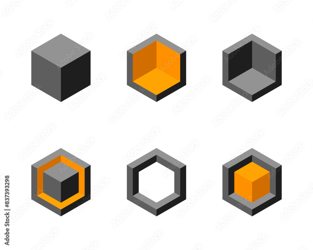 Obraz premium Cube logo, geometric vector design. Box logotype company, trendy tech emblem in pixel style.