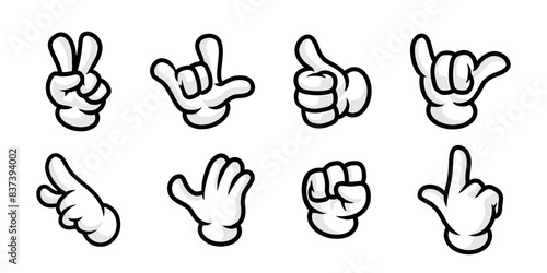 Hand gesture cartoon style set. Palm white glove gestures.