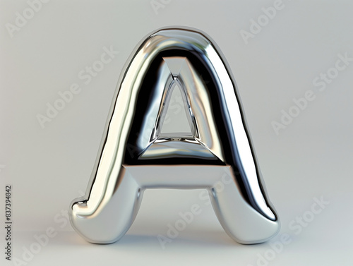Shiny Metallic Letter A Isolated on Light Background photo