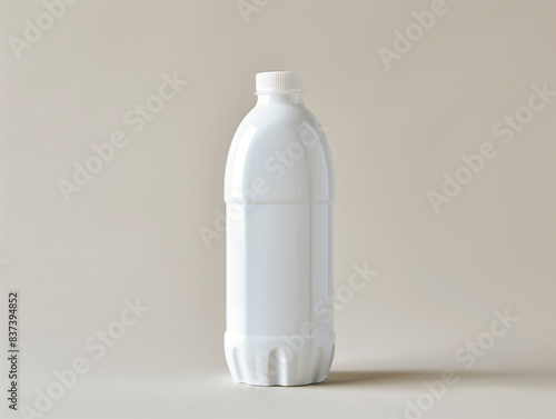 Blank White Plastic Bottle Isolated on Light Background photo