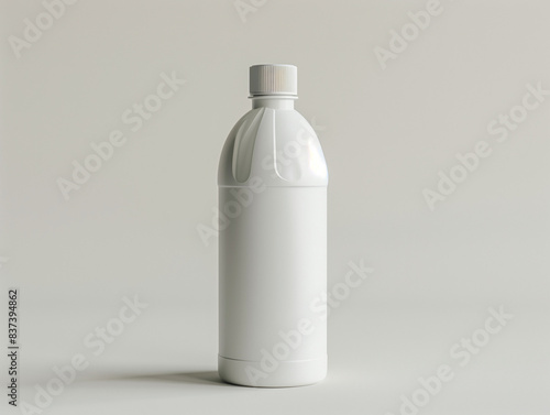 Blank White Plastic Bottle Isolated on Light Background photo