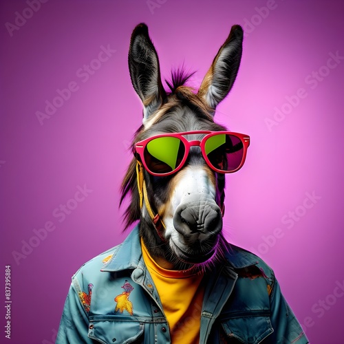 portrait of a d nkey in colourful sunglasses © MUmar