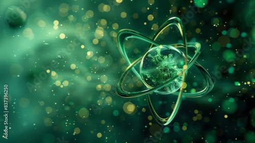 A green and gold atomic symbol with a planet in the middle, AI