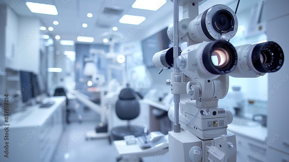 Close-up of ophthalmological equipment used for eye examinations Close-up of ophthalmological equipment used for eye examinations