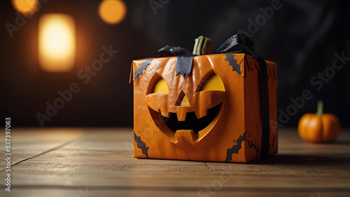 creative halloween mystery gift box , trick or treat surprise on the table