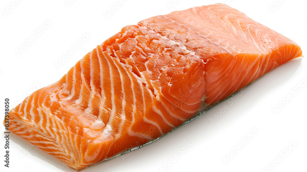piece of raw salmon closeup on white background piece of raw salmon closeup on white background