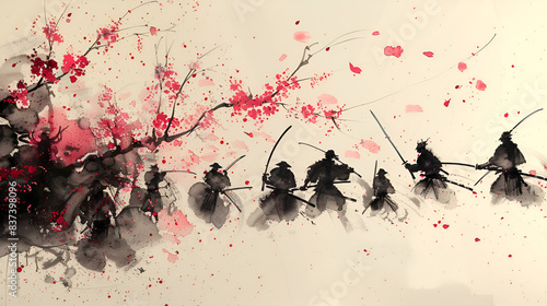 samurai and sakura on white background photo