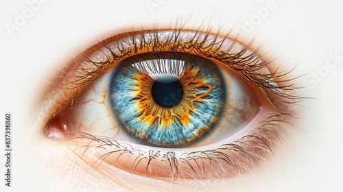 A close-up photo of a human eye with a colorful iris