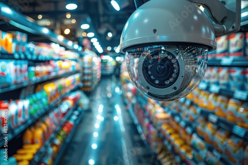 Security camera in a supermarket. Prevent theft