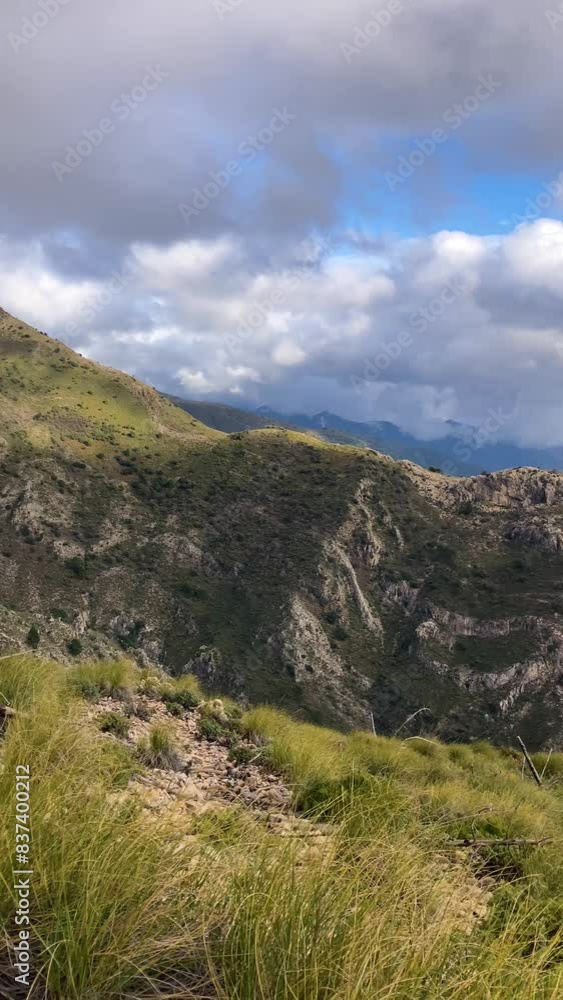 Panoramic view from hiking trail to Maroma peak in thunderstorm day, Sierra Tejeda, Spain Panoramic view from hiking trail to Maroma peak in thunderstorm day, Sierra Tejeda, Spain