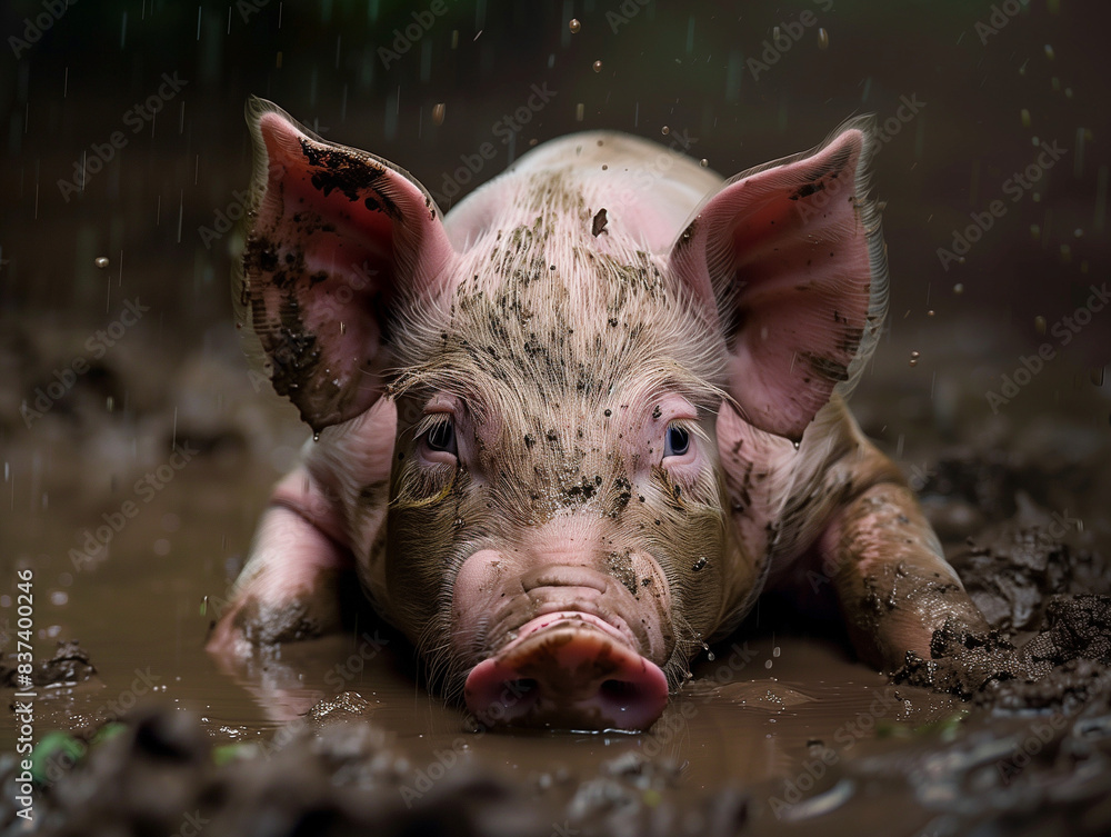 Cute Piglet Playing in Mud Cute Piglet Playing in Mud