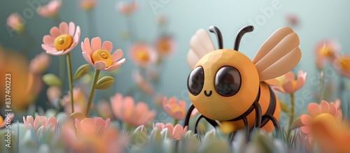 Adorable Clay Bumblebee with Flower on Muted Pastel Background