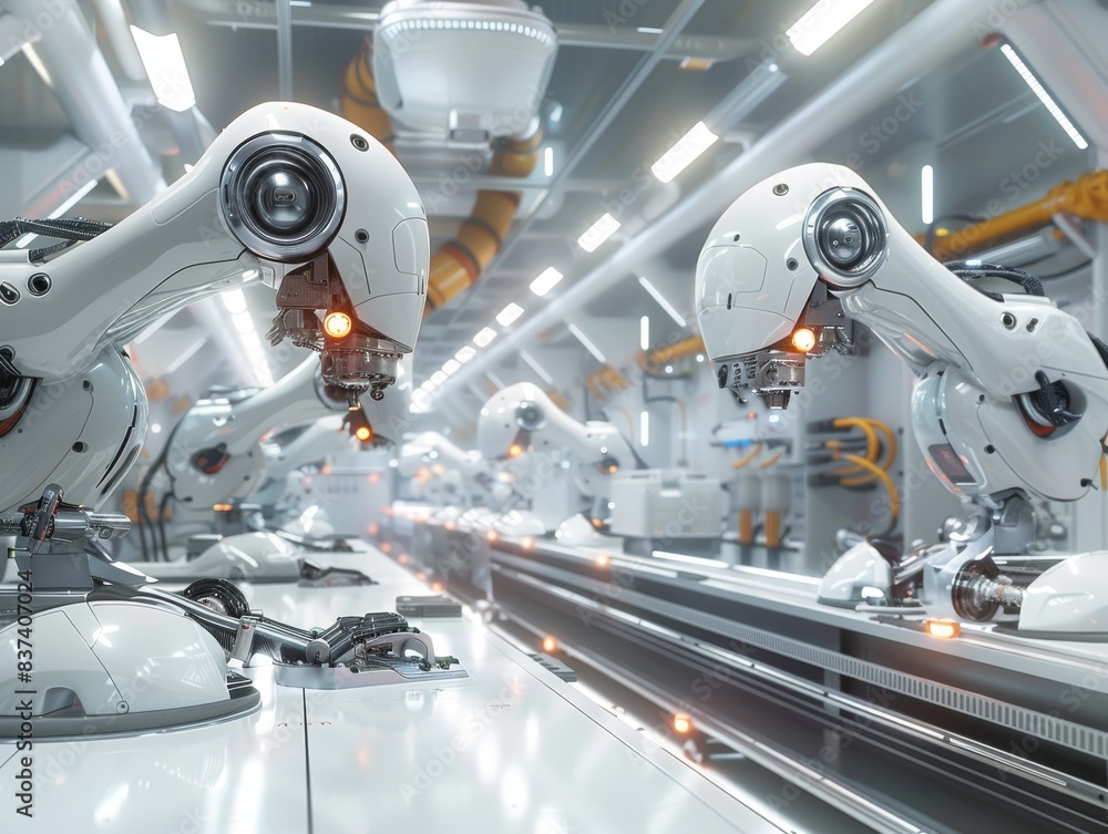 Precision Robotic Arms in a High-Tech Manufacturing Facility Precision Robotic Arms in a High-Tech Manufacturing Facility