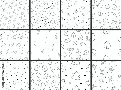 Autumn leaf. Nature. Seamless pattern. Coloring Page. Hand drawn style. Vector drawing. Collection of design ornaments.