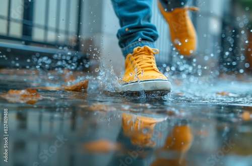 Person slipping on a wet floor mid-fall