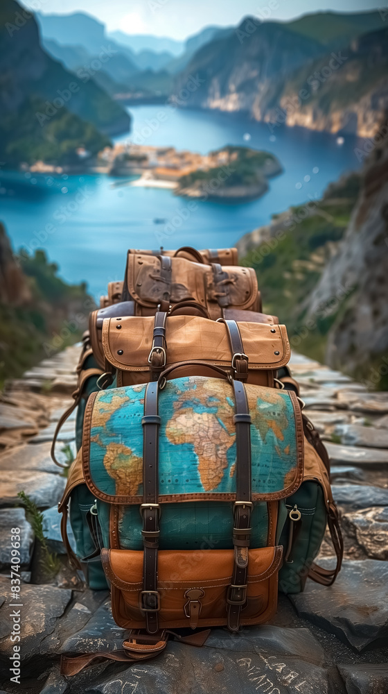 Fototapeta premium Travel destinations , summer holiday vacation , Tourism and beautiful destinations to visit , packaged bag ready for travel