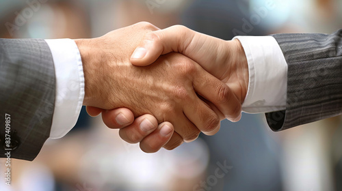 Business Handshake Symbolizing Trust and Collaboration. a handshake between two business professionals, symbolizing trust and successful collaboration. Represents partnership and mutual agreement. photo