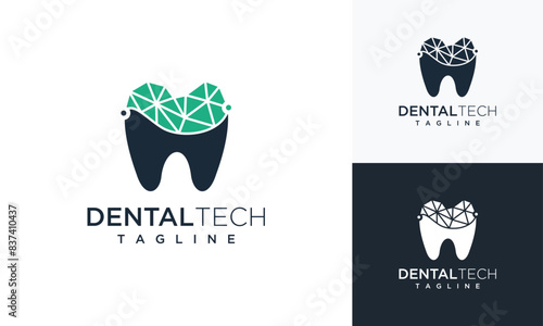 Pixel dental technology inspirational logo design. digital creative dental ideas icon.