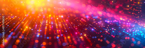 Big Data Concept. A dynamic abstract image representing the concept of big data, featuring vibrant digital patterns and lights in shades of orange, pink, blue, symbolizing data flow and connectivity.