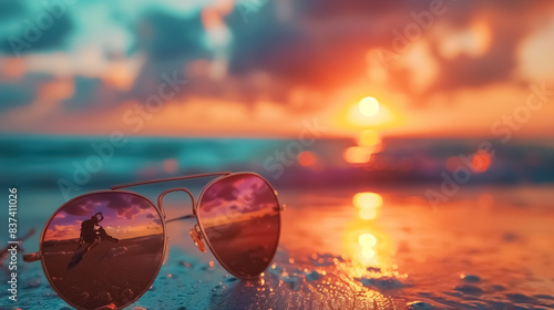 Wallpaper Mural Summer holiday background , ocean and sunglasses , white sand and tropical beach , exotic vacation on summer Torontodigital.ca