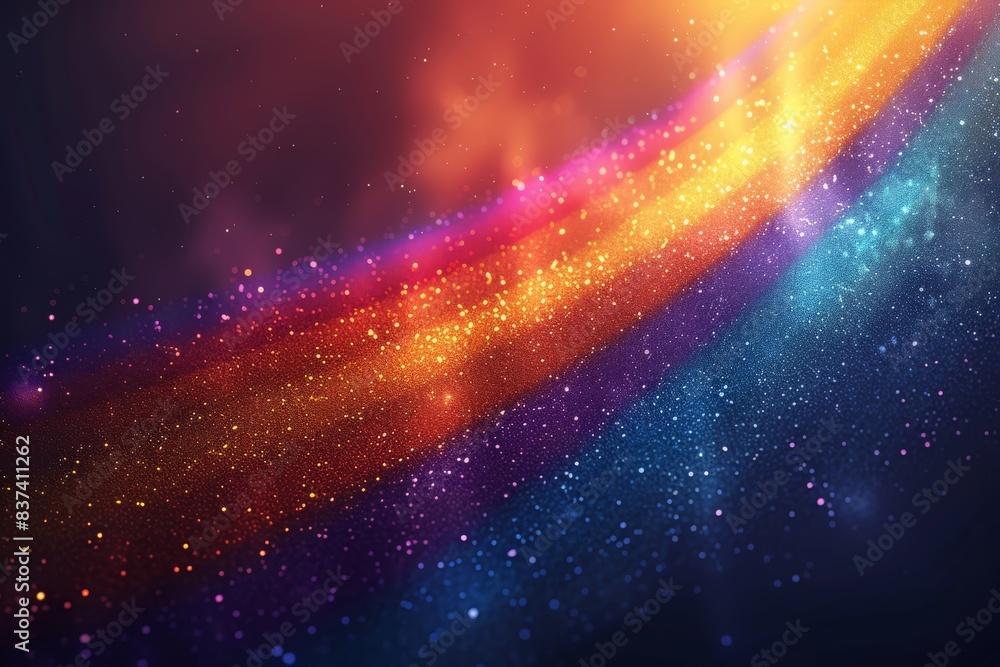Obraz premium Abstract rainbow gradient galaxy with sparkling stars, symbolizing wonder and creativity, set against a dark cosmic background