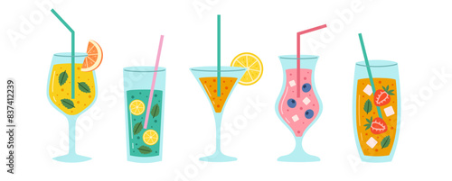Set of cocktails of different flavors. Summer beach holiday