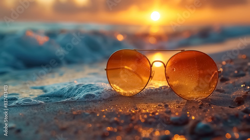 Wallpaper Mural exotic vacation on summer , ocean , starfish and sunglasses , white sand and tropical beach , Summer holiday background Torontodigital.ca