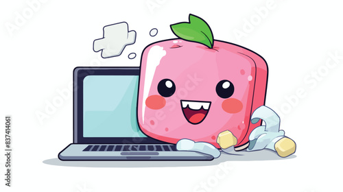 Mascot Illustration of chewing gum with a laptop c