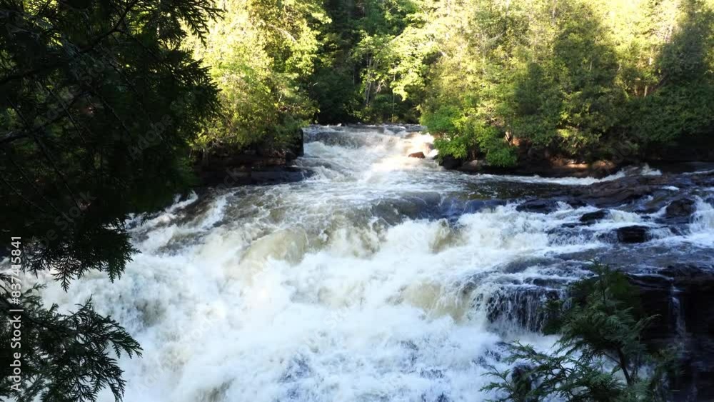 Egan Chutes waterfalls and rapids in York River in Egan Chutes Provincial Park in Bancroft, Ontario, Canada. Egan Chutes waterfalls and rapids in York River in Egan Chutes Provincial Park in Bancroft, Ontario, Canada.