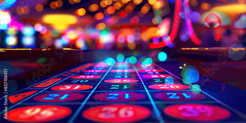 The alluring colors of a casino floor beckon enticing gambling and gamble  photo