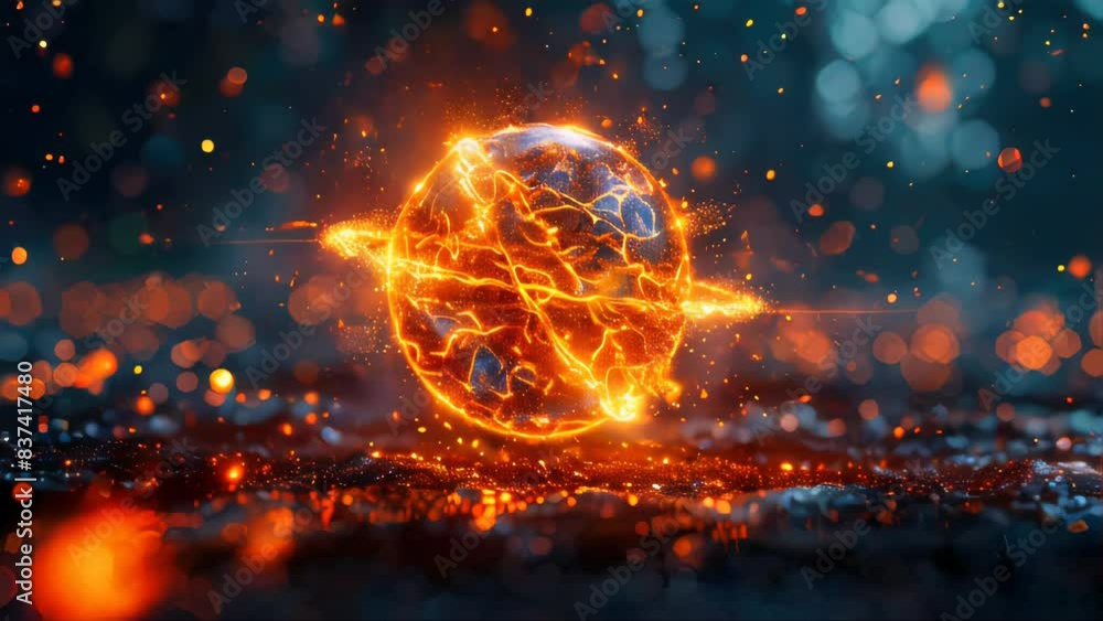 Burning sphere with fire on dark background Burning sphere with fire on dark background