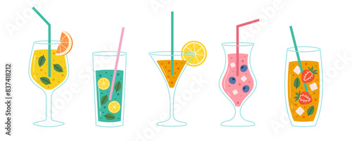 Set of cocktails of different flavors. Summer beach holiday