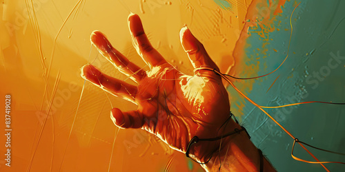 determined hand yearning for liberation, clutching at threads or a flickering beacon of hope, emblematic of the arduous battle against addiction's stranglehold.