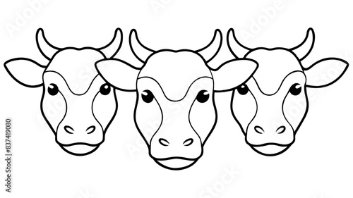 Trio of Cow Heads Vector Illustration - depicted in a stylized, simple line art form